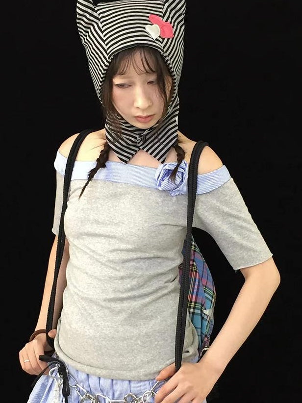 Sweet Punk Striped Knit Beanie with Metal Snaps for Fall Winter Hats