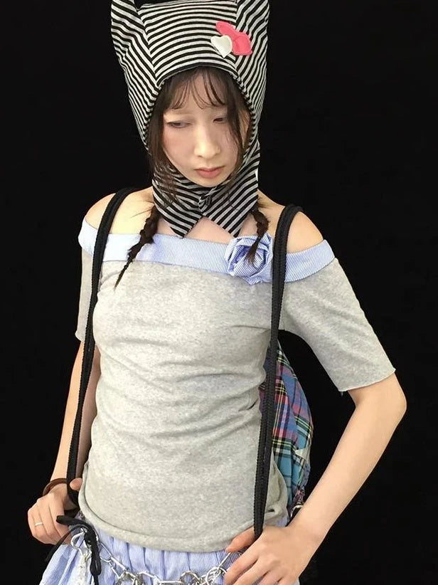 Sweet Punk Striped Knit Beanie With Metal Snaps For Fall Winter Hats