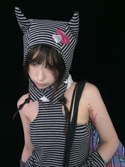 Sweet Punk Striped Knit Beanie with Metal Snaps for Fall Winter Hats