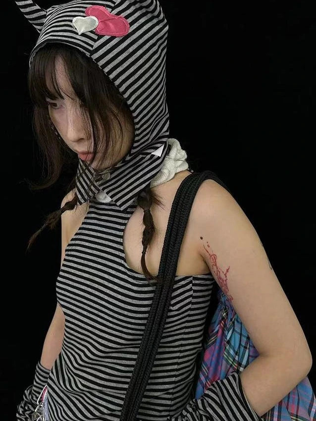 Sweet Punk Striped Knit Beanie With Metal Snaps For Fall Winter Hats