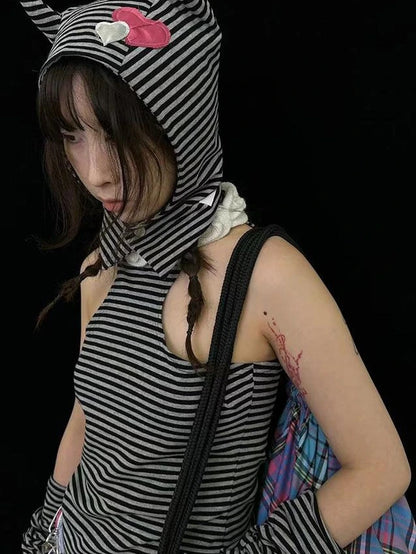 Sweet Punk Striped Knit Beanie With Metal Snaps For Fall Winter Hats