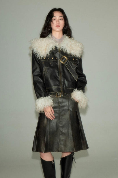 DIDDI MODA Sweet Rebel Bow Fur Leather Jacket