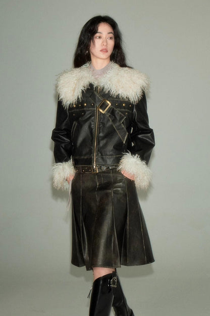 DIDDI MODA Sweet Rebel Bow Fur Leather Jacket