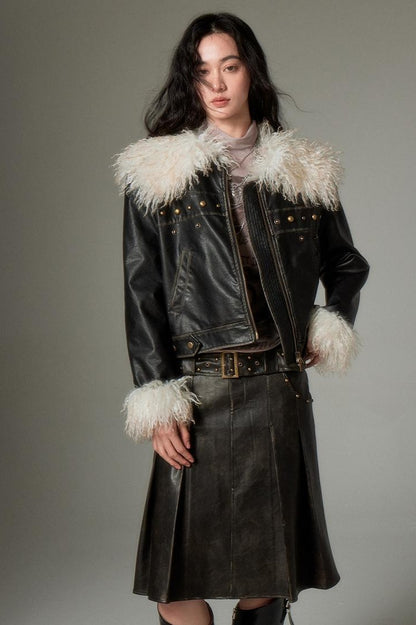DIDDI MODA Sweet Rebel Bow Fur Leather Jacket