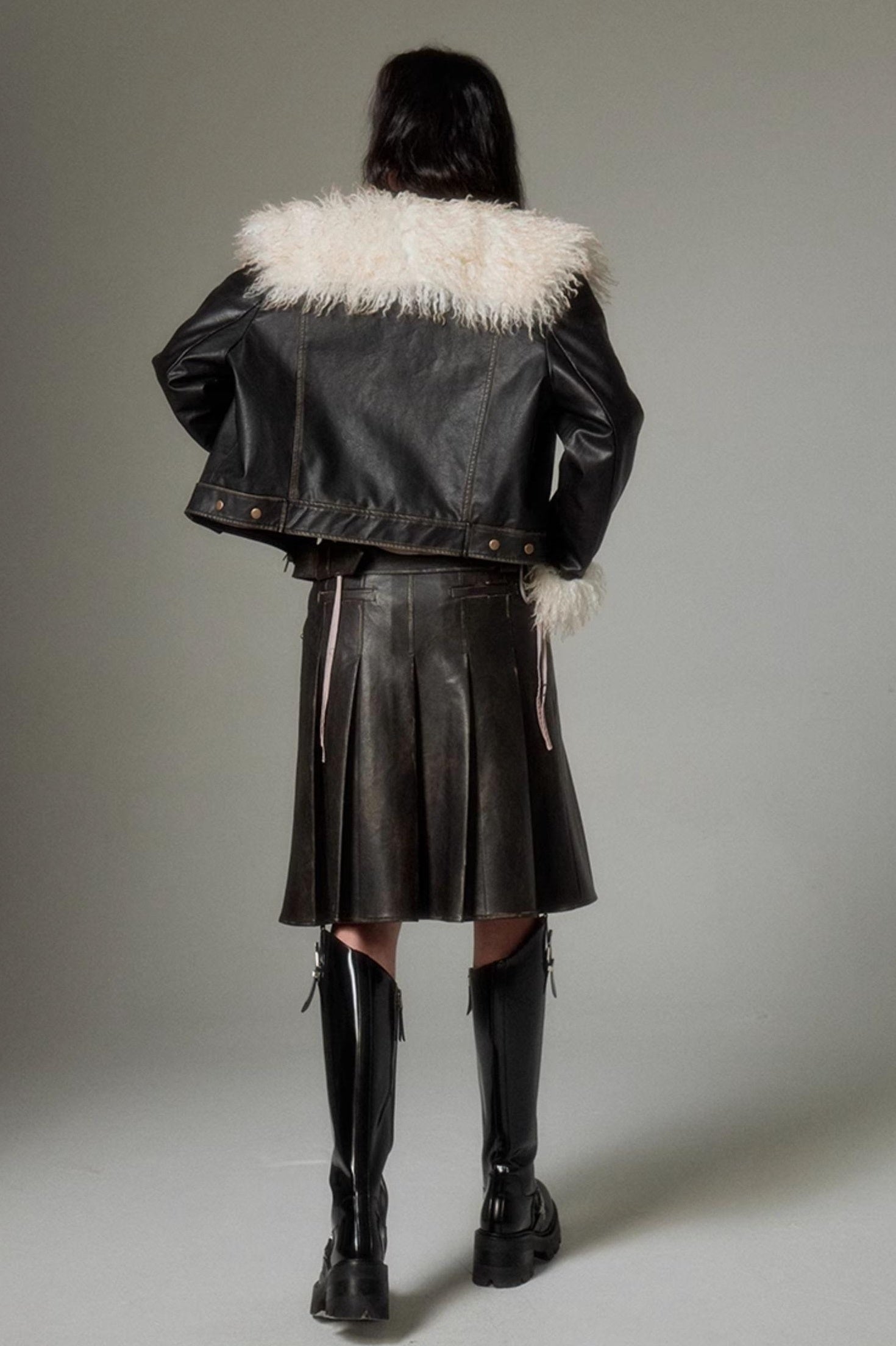 DIDDI MODA Sweet Rebel Bow Fur Leather Jacket