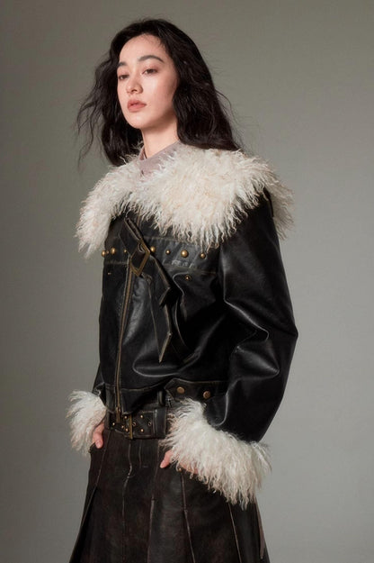 DIDDI MODA Sweet Rebel Bow Fur Leather Jacket
