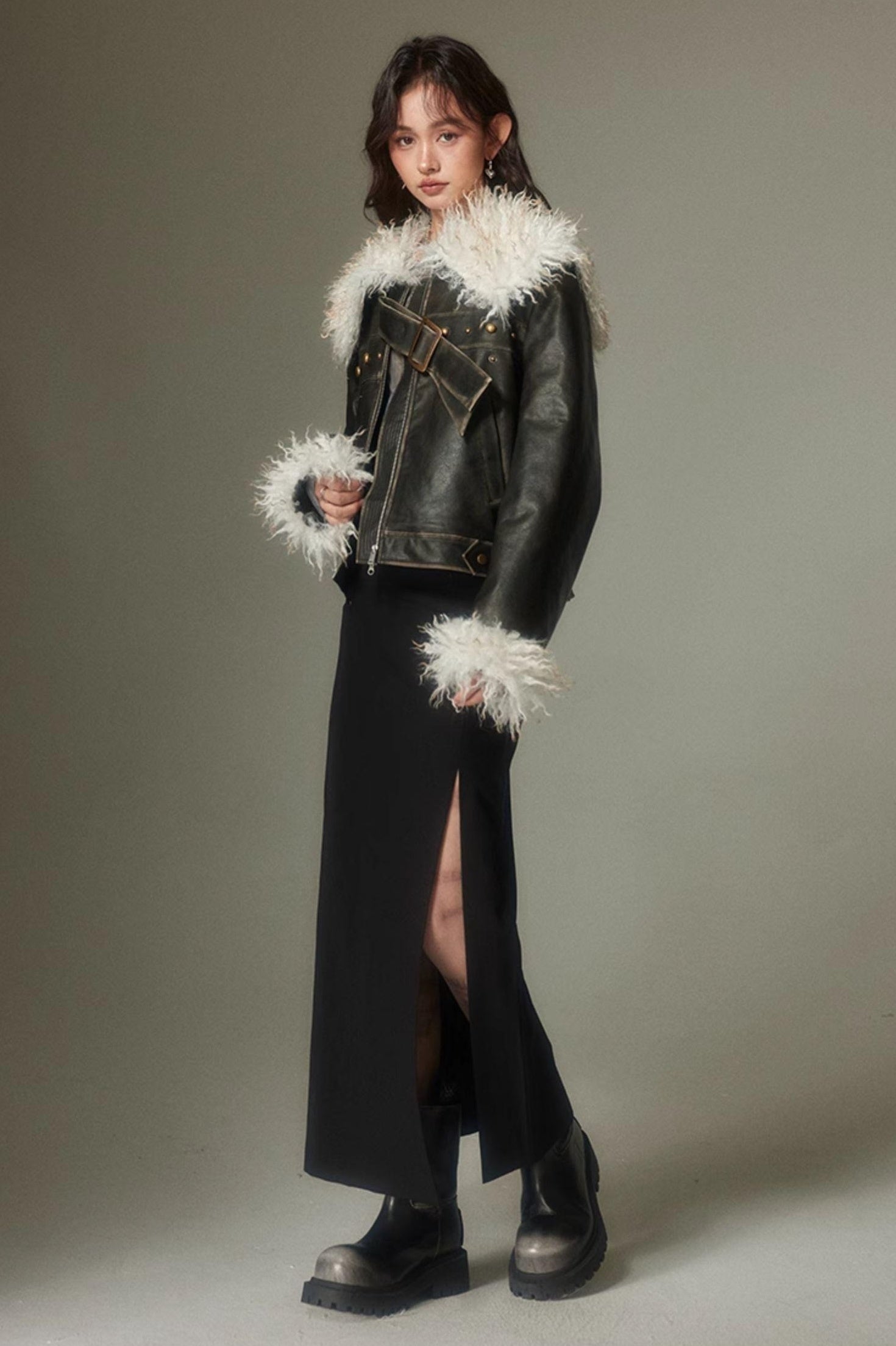 DIDDI MODA Sweet Rebel Bow Fur Leather Jacket