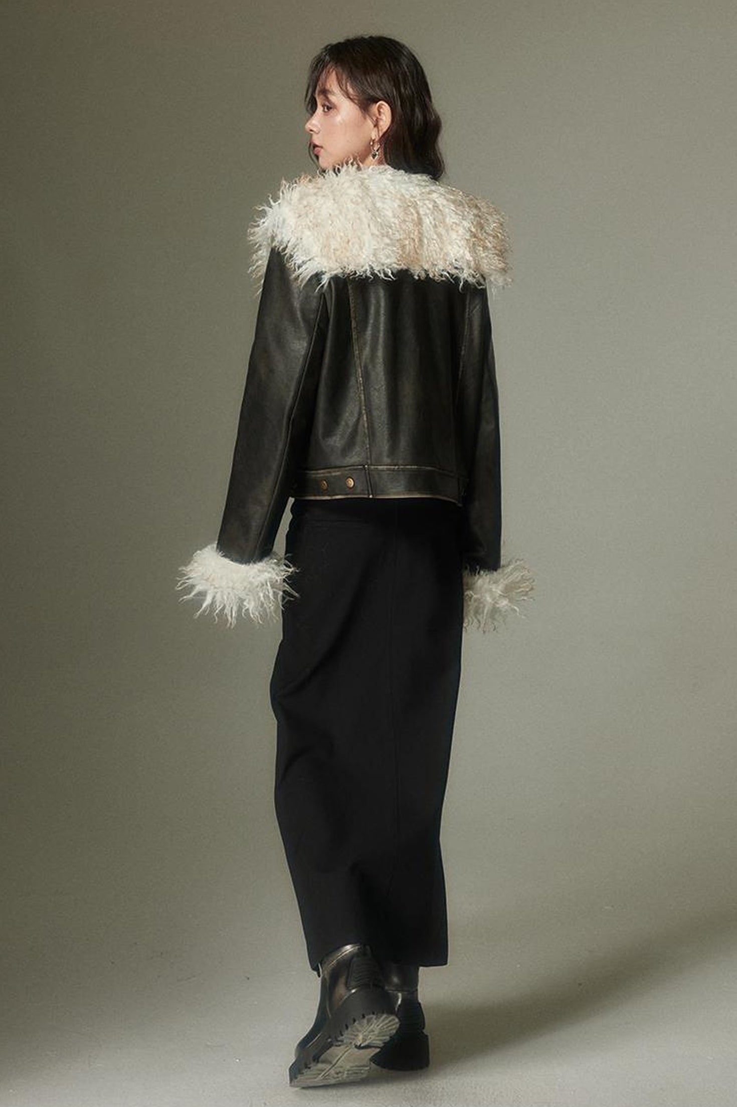 DIDDI MODA Sweet Rebel Bow Fur Leather Jacket