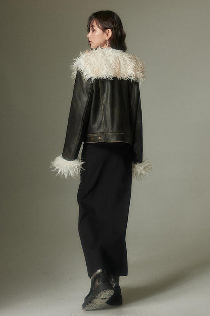 DIDDI MODA Sweet Rebel Bow Fur Leather Jacket