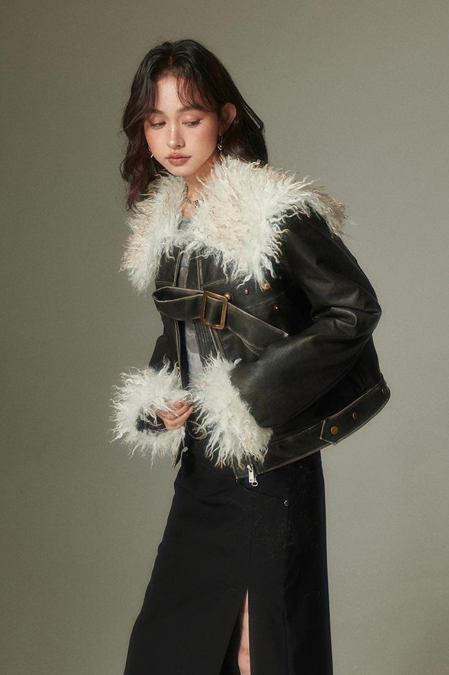 DIDDI MODA Sweet Rebel Bow Fur Leather Jacket