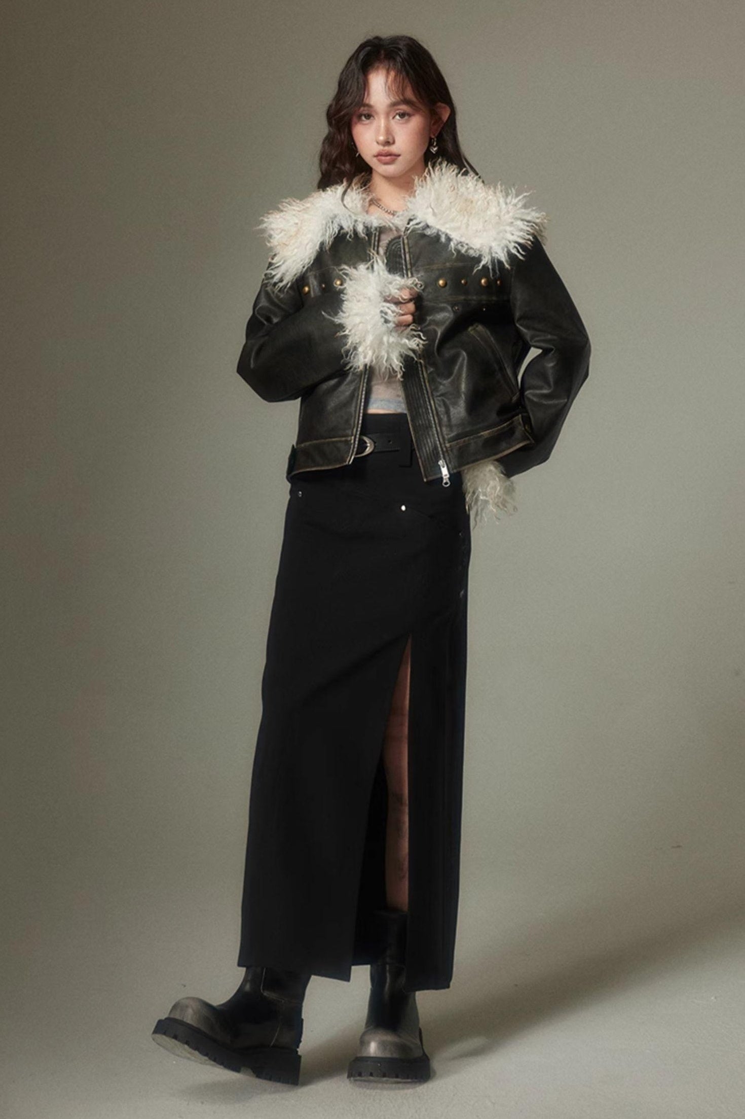 DIDDI MODA Sweet Rebel Bow Fur Leather Jacket