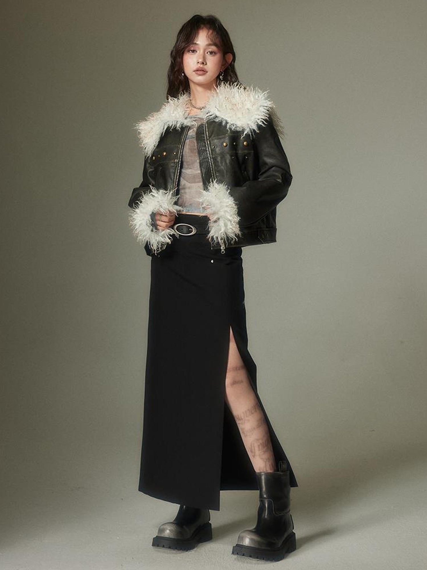 DIDDI MODA Sweet Rebel Bow Fur Leather Jacket