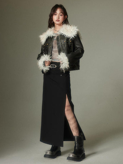 DIDDI MODA Sweet Rebel Bow Fur Leather Jacket