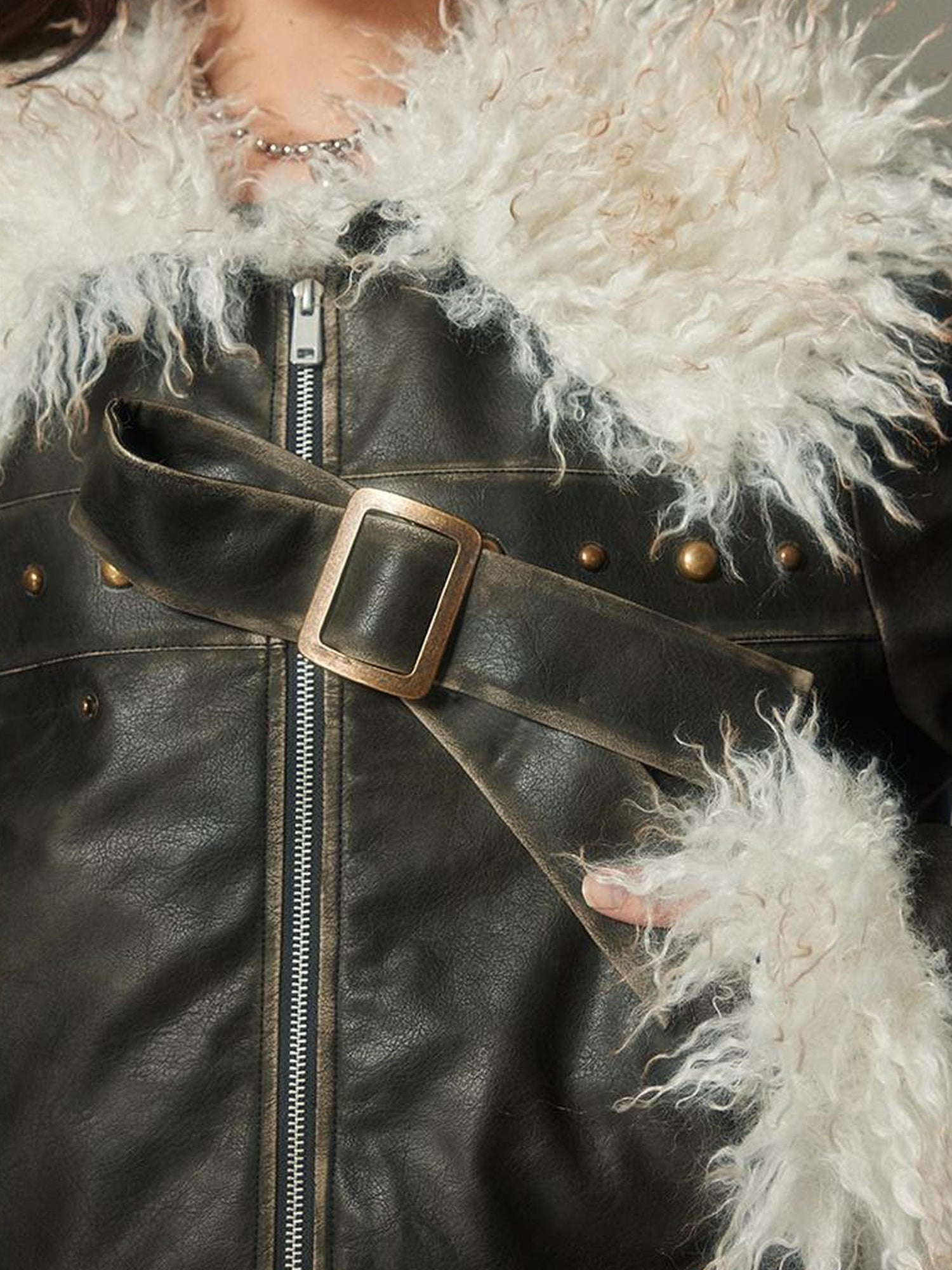 DIDDI MODA Sweet Rebel Bow Fur Leather Jacket