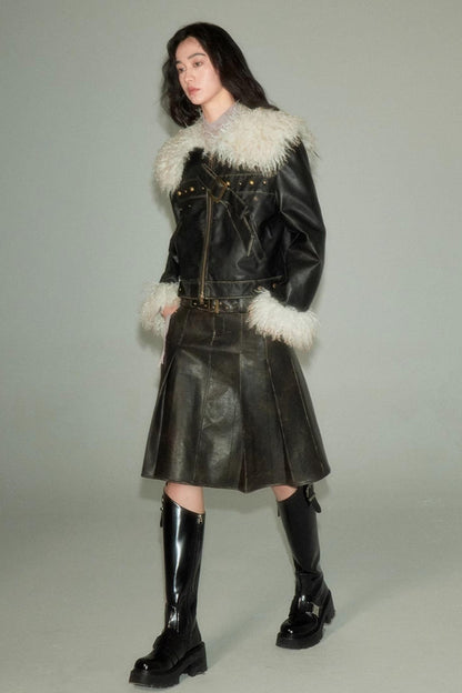 DIDDI MODA Sweet Rebel Bow Fur Leather Jacket
