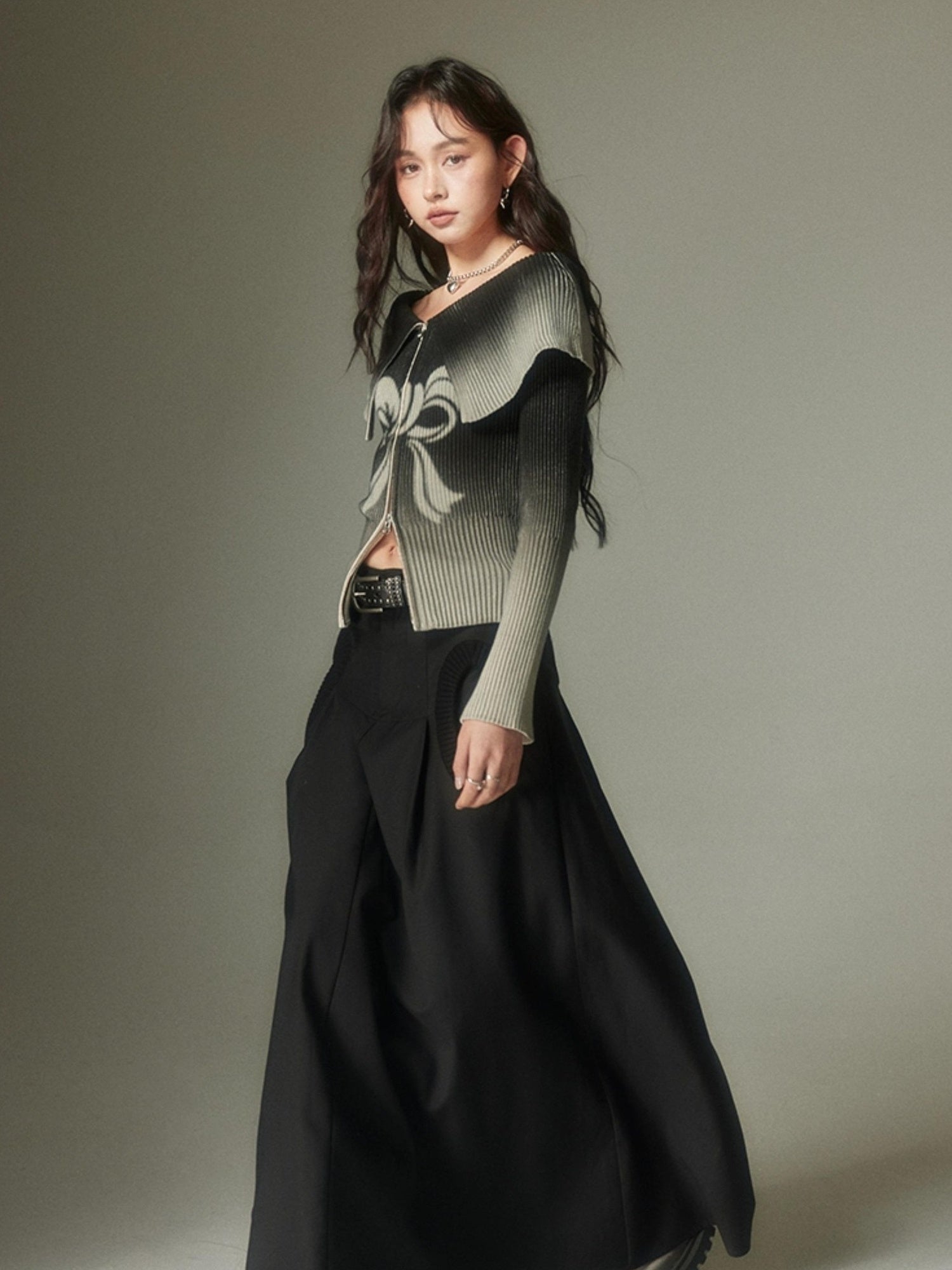 DIDDI MODA Sweet Rebel Bow Gradient Knit Cardigan