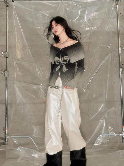 DIDDI MODA Sweet Rebel Bow Gradient Knit Cardigan