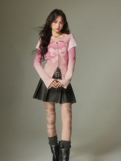 DIDDI MODA Sweet Rebel Bow Gradient Knit Cardigan