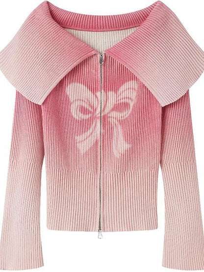 DIDDI MODA Sweet Rebel Bow Gradient Knit Cardigan