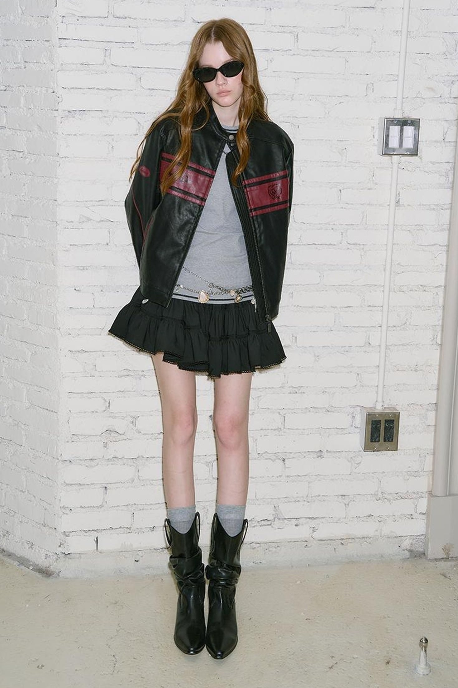 DIDDI MODA Sweet Rebel Rose Embroidered Leather Jacket