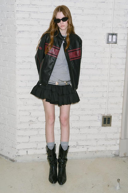 DIDDI MODA Sweet Rebel Rose Embroidered Leather Jacket