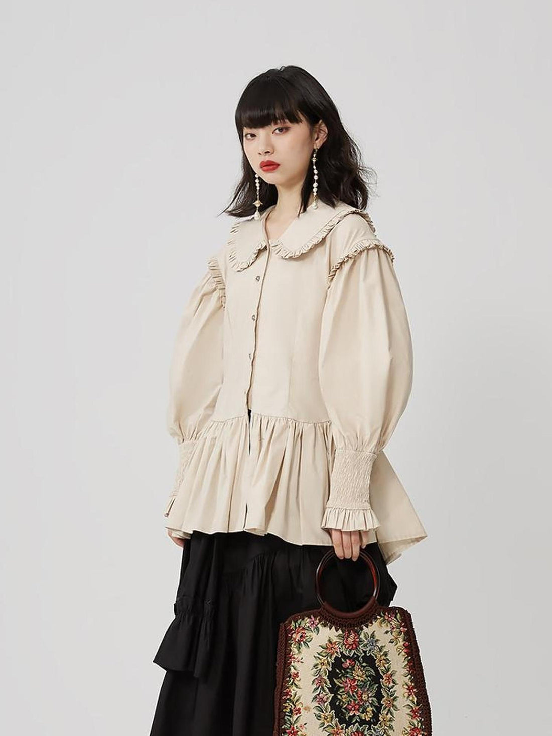 Sweet Mi Sweet Spice Moonlight Cotton Shirring Blouse