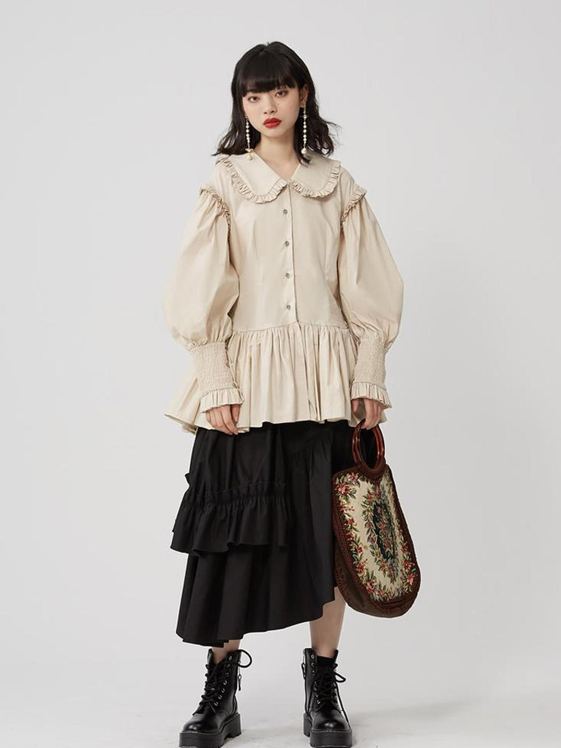 Sweet Mi Sweet Spice Moonlight Cotton Shirring Blouse