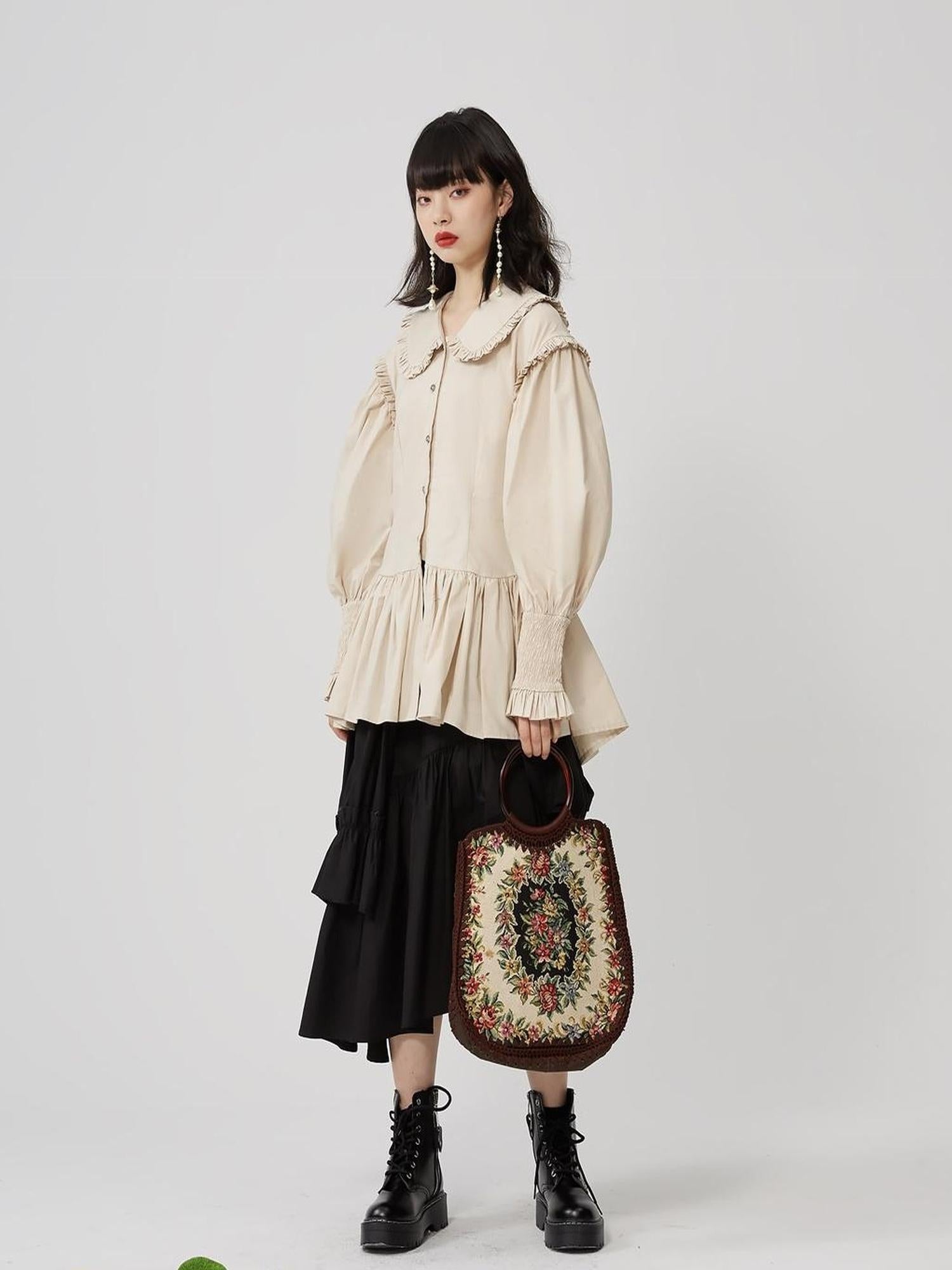 Sweet Mi Sweet Spice Moonlight Cotton Shirring Blouse