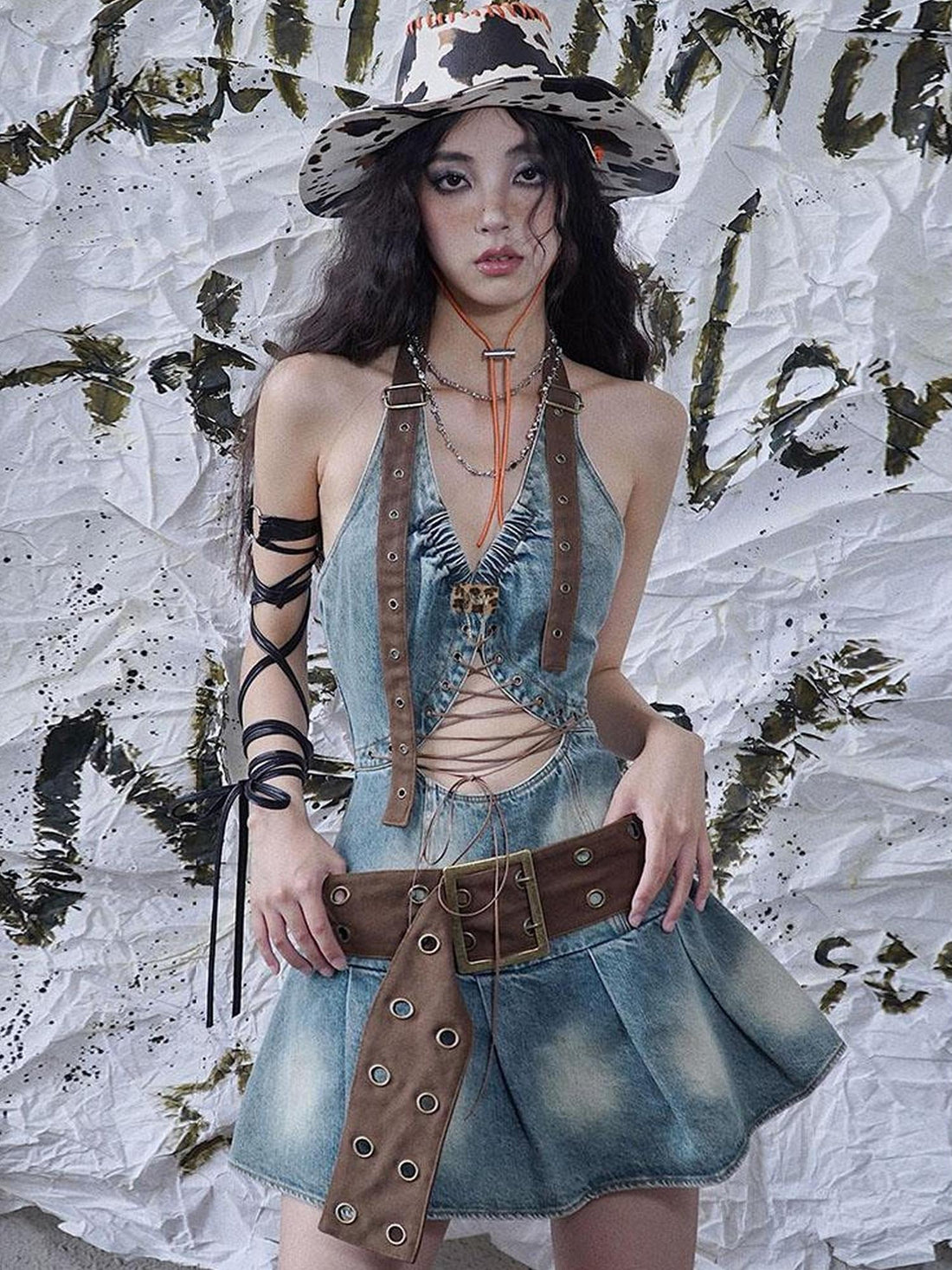 WSW WUSHENWU Sweet Spicy Cutout Denim Dress
