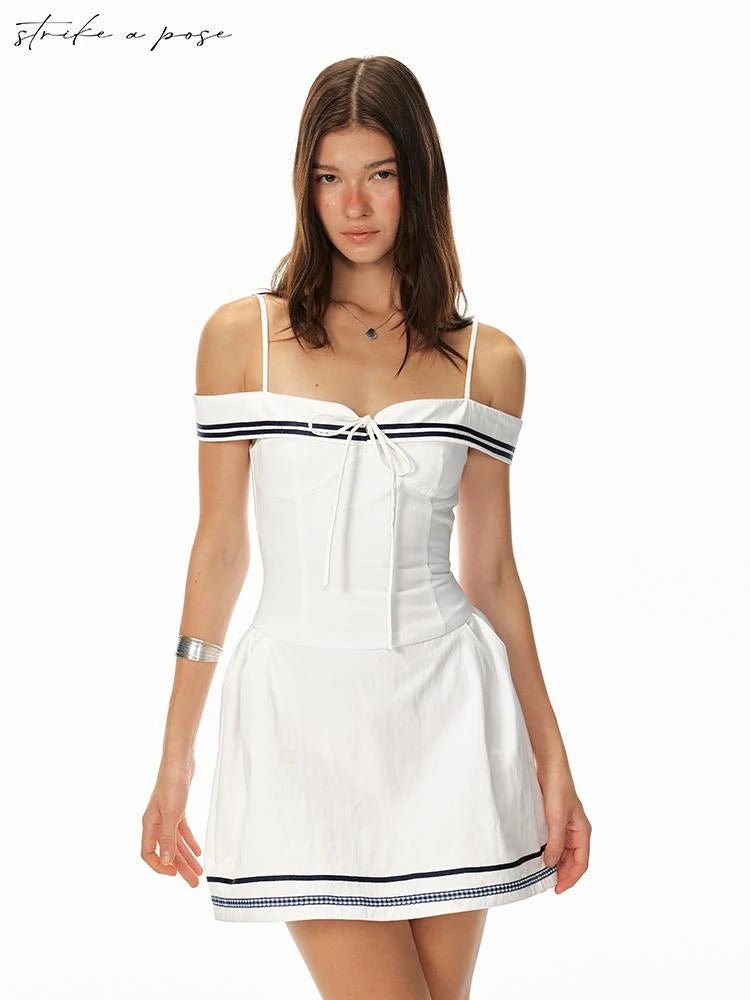 Sweet Spicy Sleeveless Navy Striped Waist Mini Dress