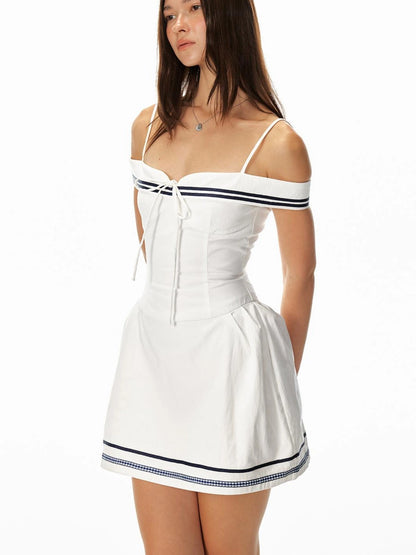 Sweet Spicy Sleeveless Navy Striped Waist Mini Dress