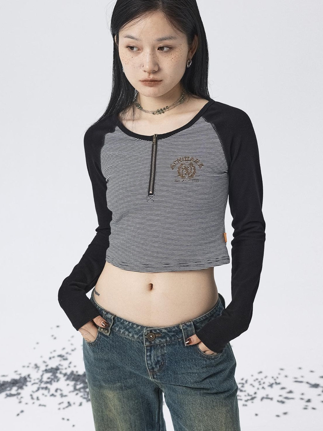 Achihara Sweet Spicy Striped Crop Top Women&