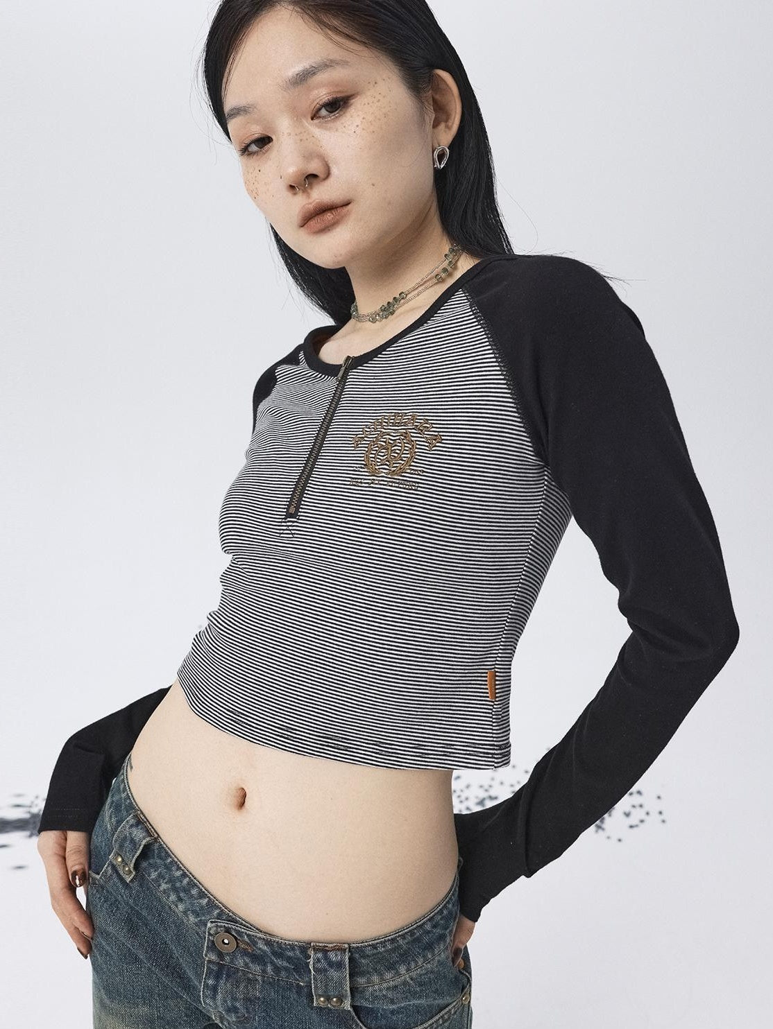 Achihara Sweet Spicy Striped Crop Top Women&