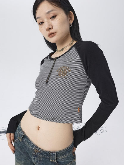 Achihara Sweet Spicy Striped Crop Top Women&