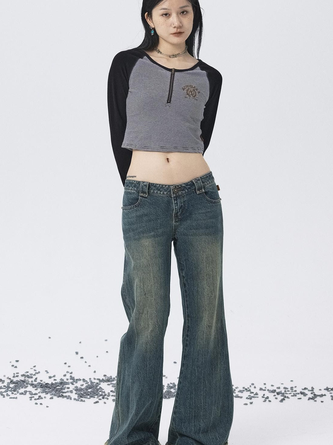 Achihara Sweet Spicy Striped Crop Top Women&