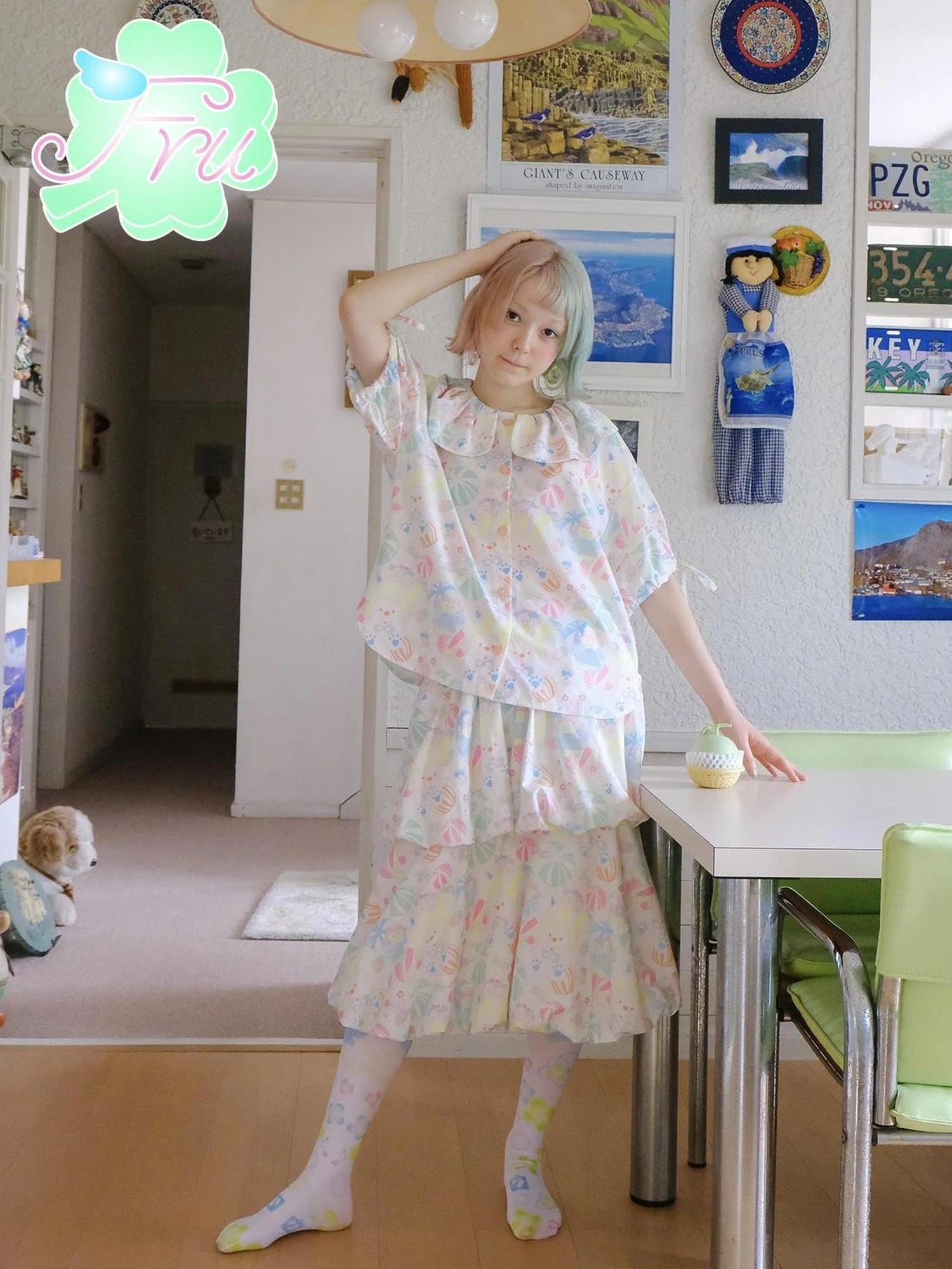 Sweet Summer Cotton Candy Print A Line Skirt With Elastic Waist