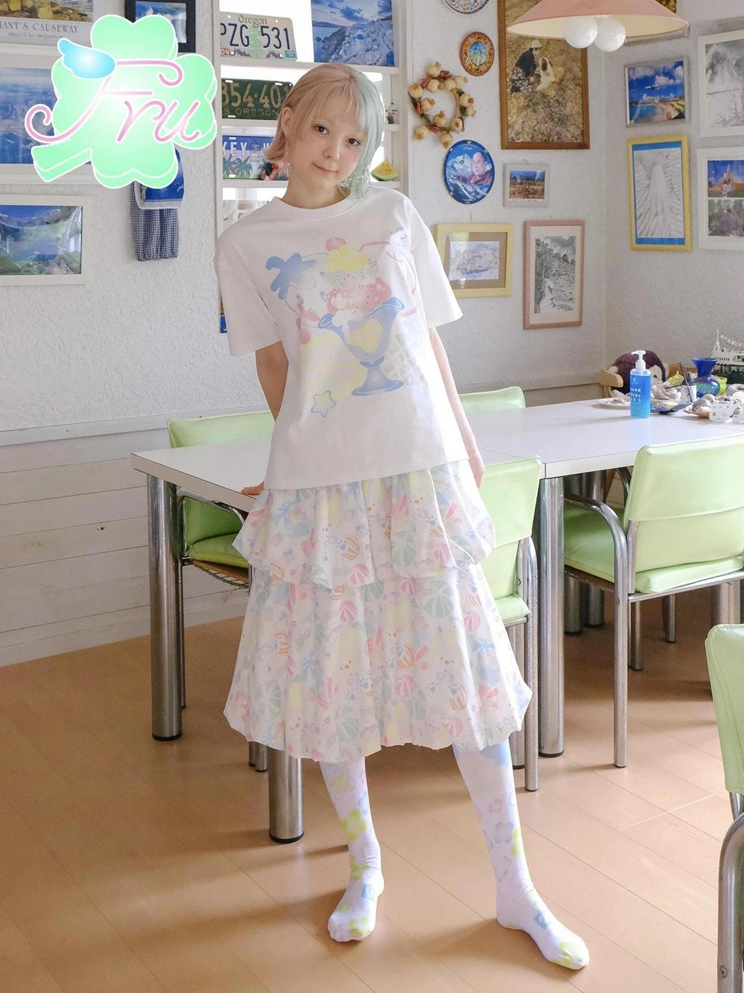 Sweet Summer Cotton Candy Print A Line Skirt With Elastic Waist