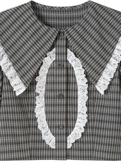 DIDDI MODA Sweet Tart Plaid Set Puff Sleeve Top Pleated Skirt