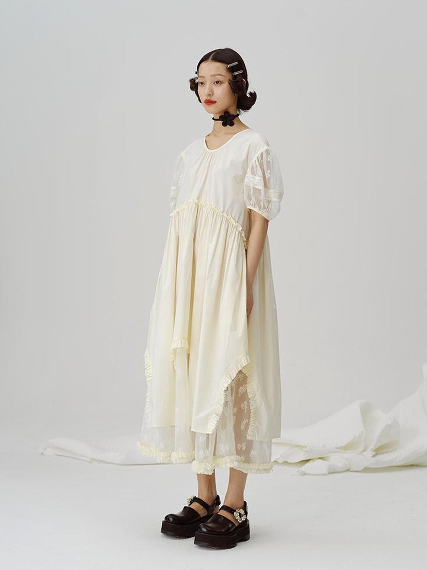 DIDDI MODA Sweetheart Lace Hem Shirt Dress