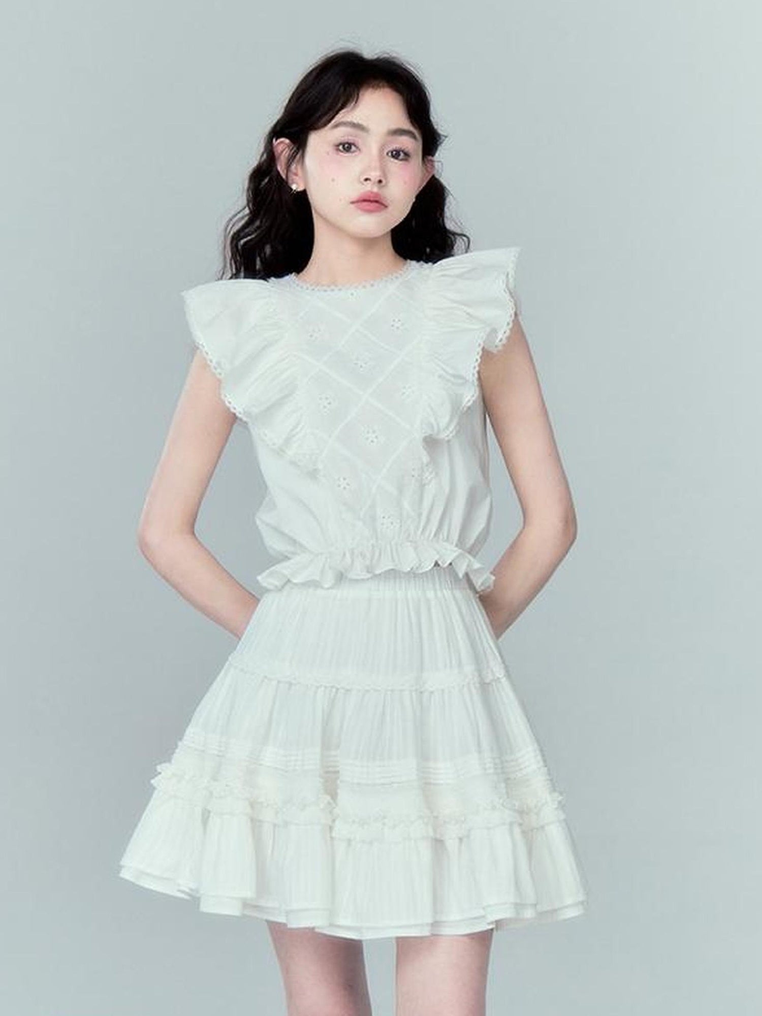 DIDDI MODA Sweetheart Ruffle Sleeve Cotton Top