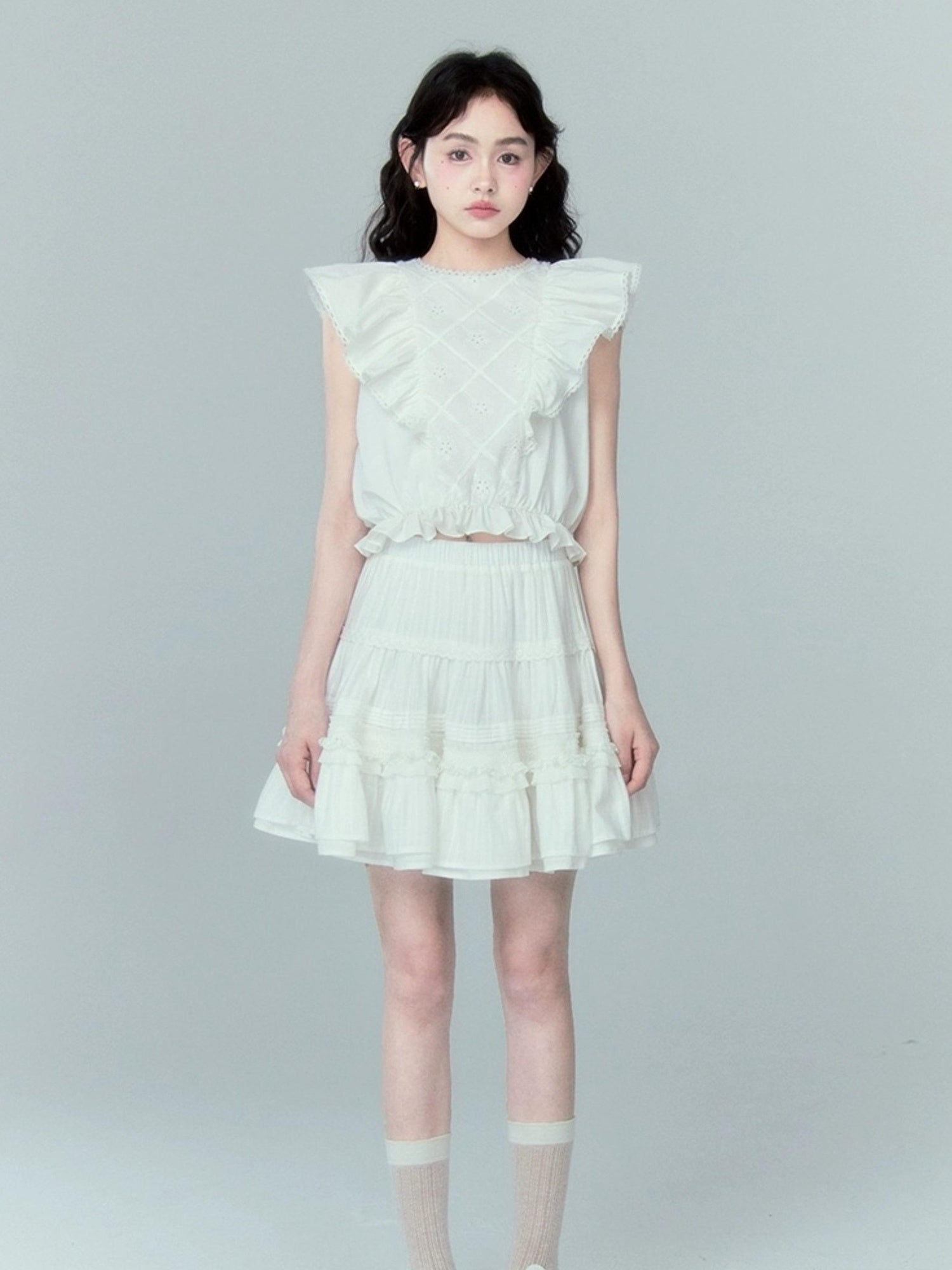 DIDDI MODA Sweetheart Ruffle Sleeve Cotton Top