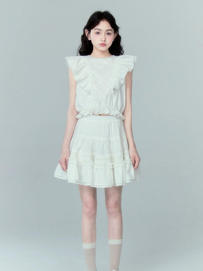 DIDDI MODA Sweetheart Ruffle Sleeve Cotton Top