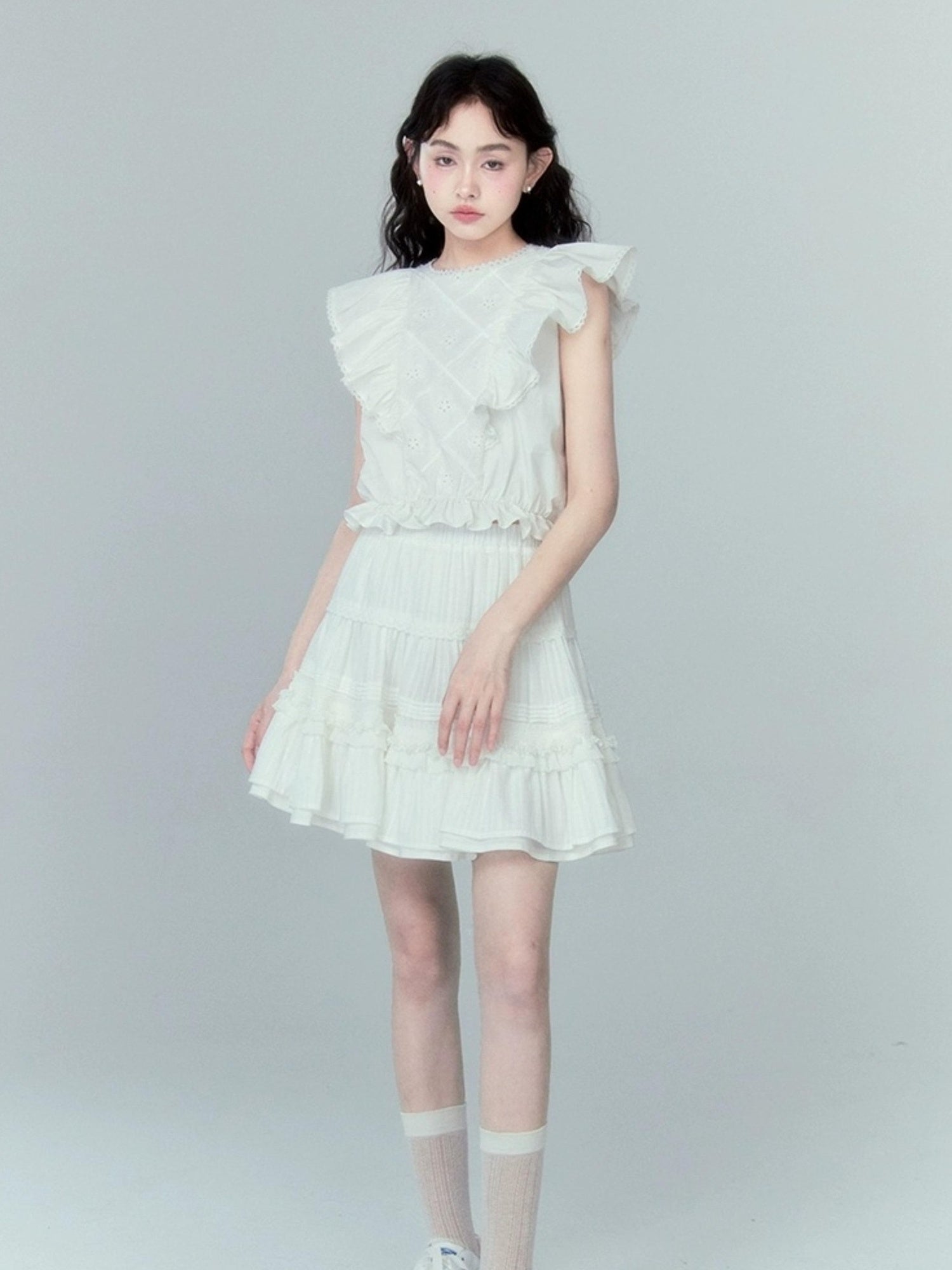 DIDDI MODA Sweetheart Ruffle Sleeve Cotton Top