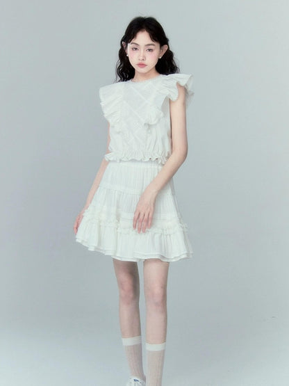 DIDDI MODA Sweetheart Ruffle Sleeve Cotton Top