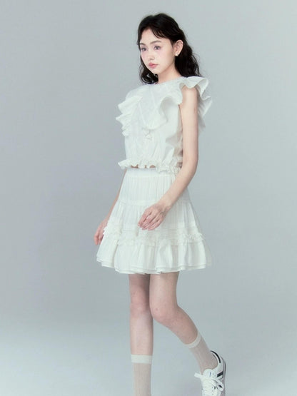 DIDDI MODA Sweetheart Ruffle Sleeve Cotton Top