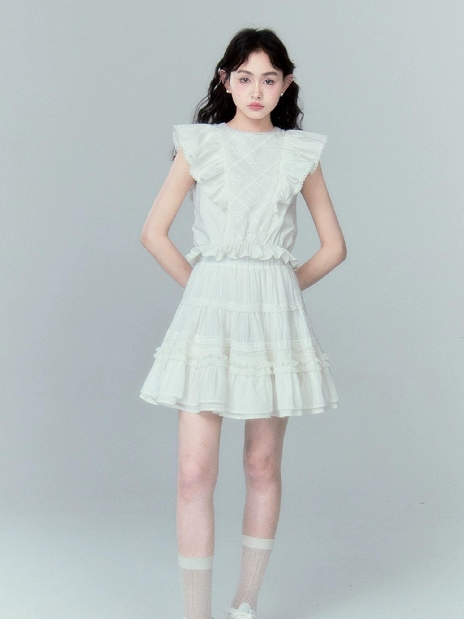 DIDDI MODA Sweetheart Ruffle Sleeve Cotton Top