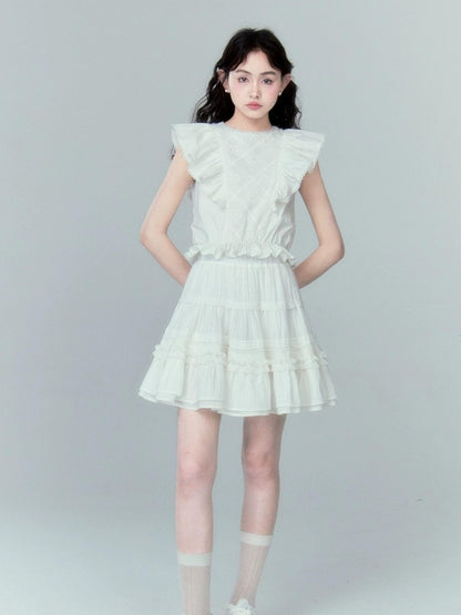 DIDDI MODA Sweetheart Ruffle Sleeve Cotton Top