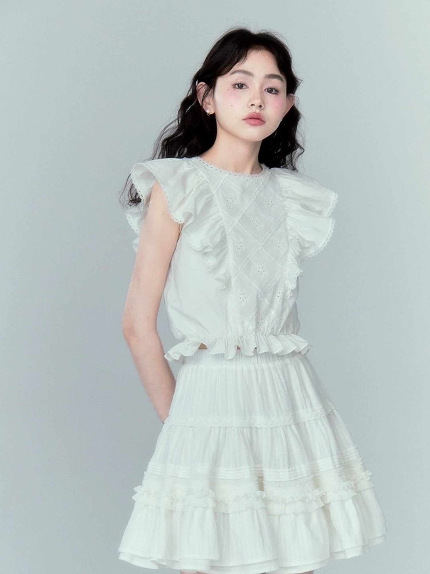 DIDDI MODA Sweetheart Ruffle Sleeve Cotton Top