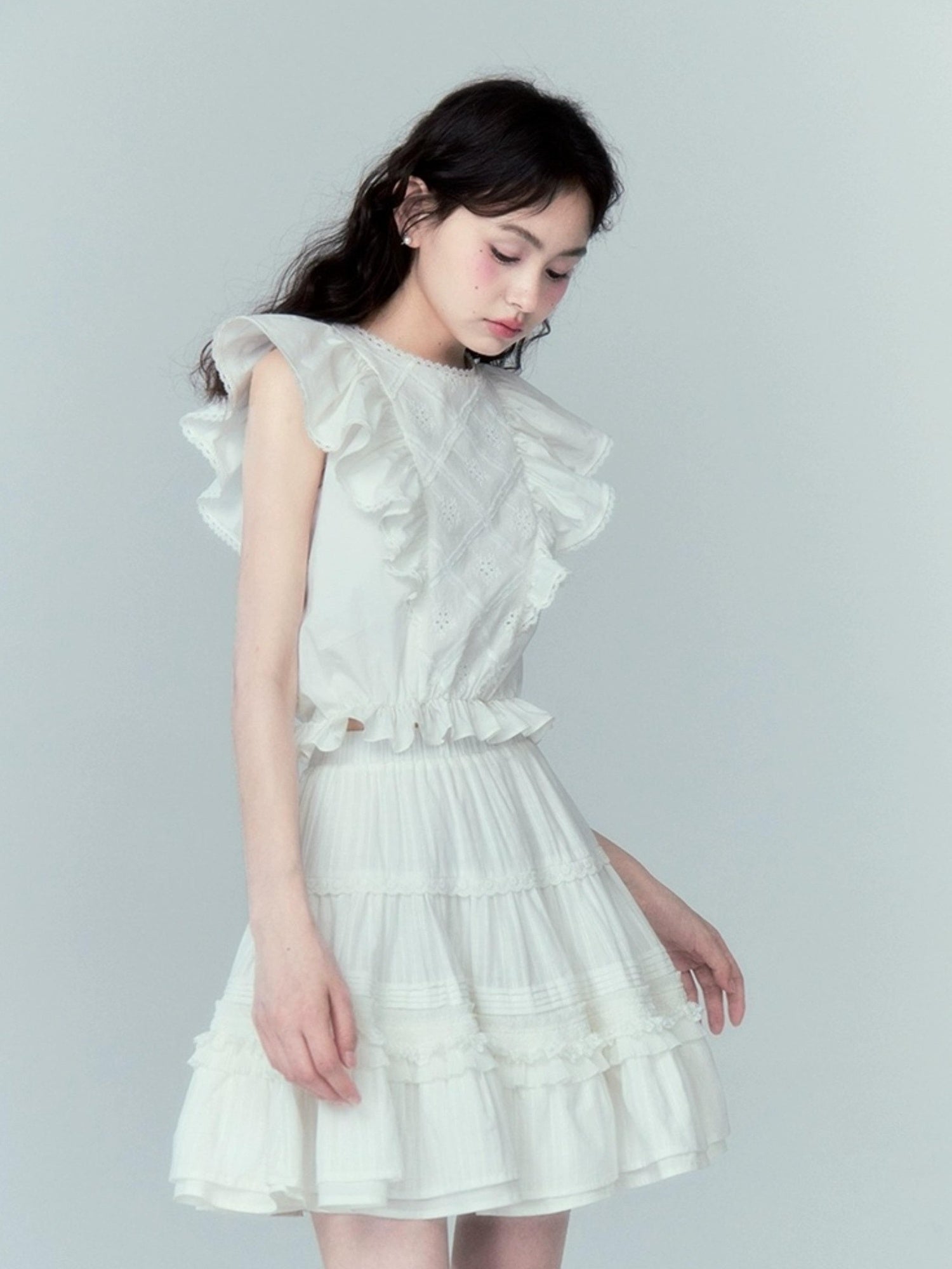 DIDDI MODA Sweetheart Ruffle Sleeve Cotton Top