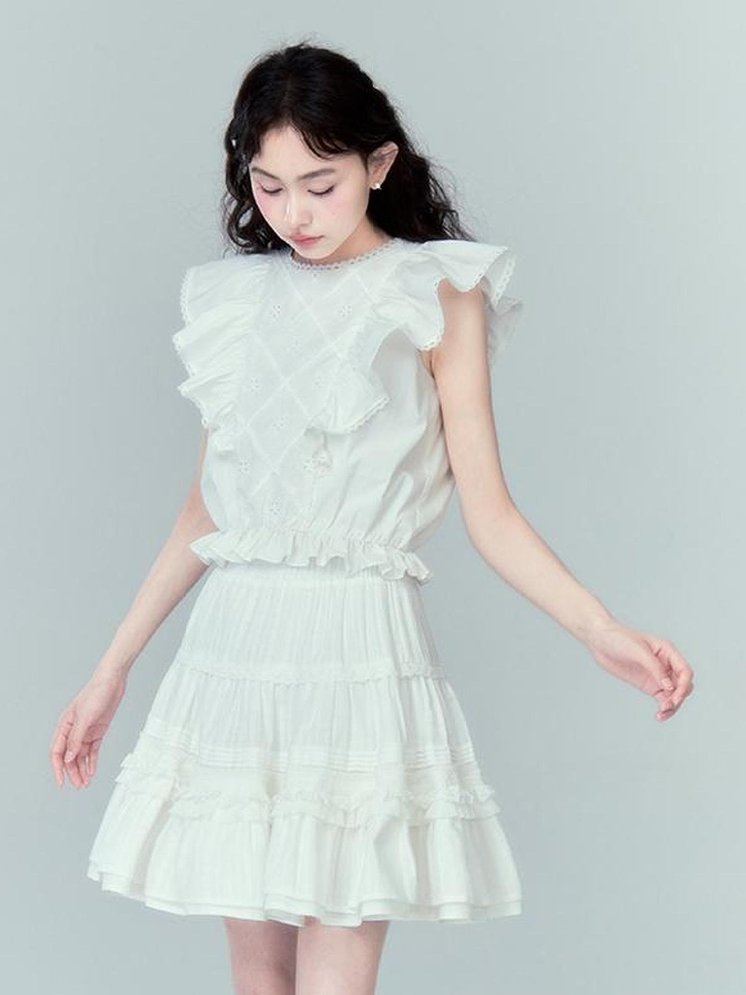DIDDI MODA Sweetheart Ruffle Sleeve Cotton Top